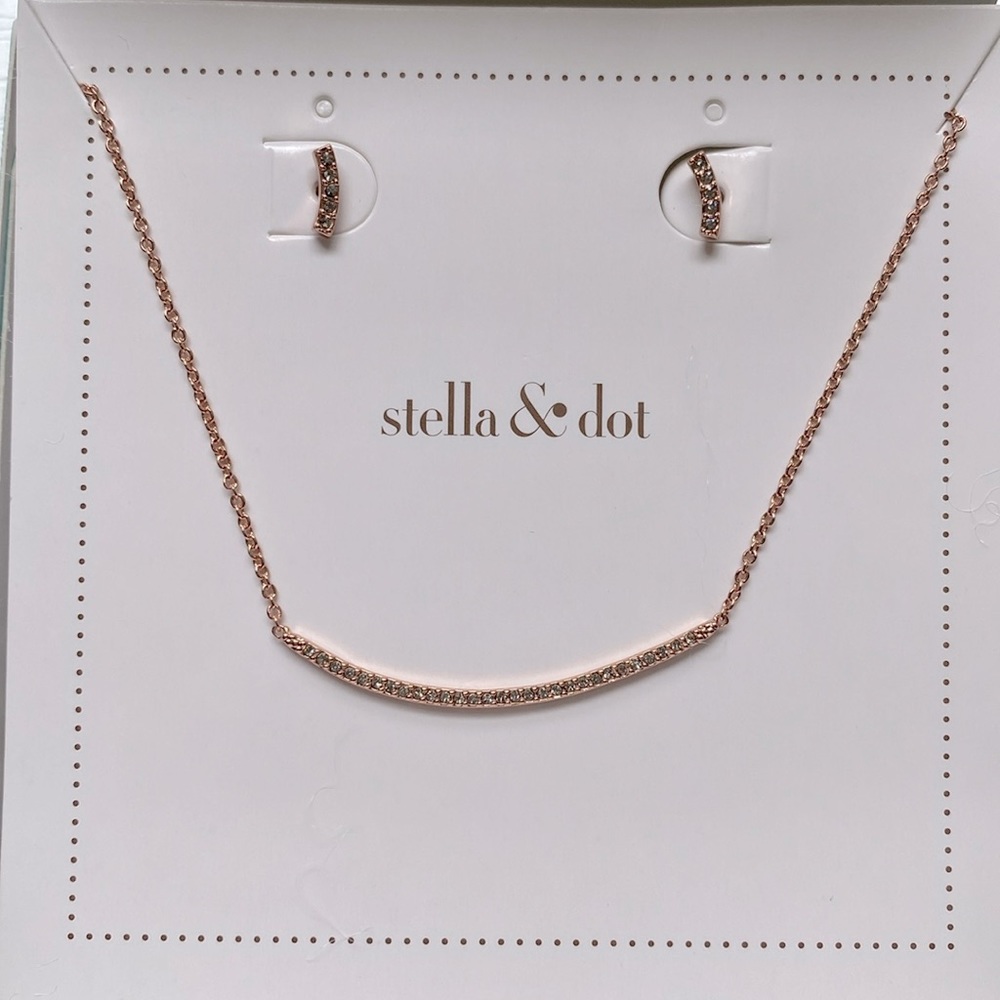 Stella & Dot Rose Gold Necklace and Earrings Set